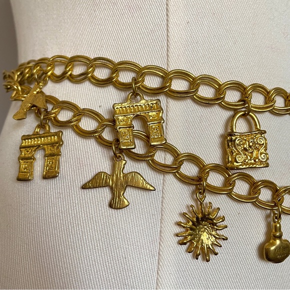 Vintage 70s Balenciaga Cialenga Paris Gold Double Chain Charm Belt 🇫🇷 - Picture 3 of 9